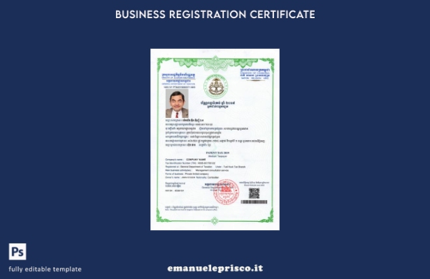 modello di certificato di registrazione Kambodia in stile verificato